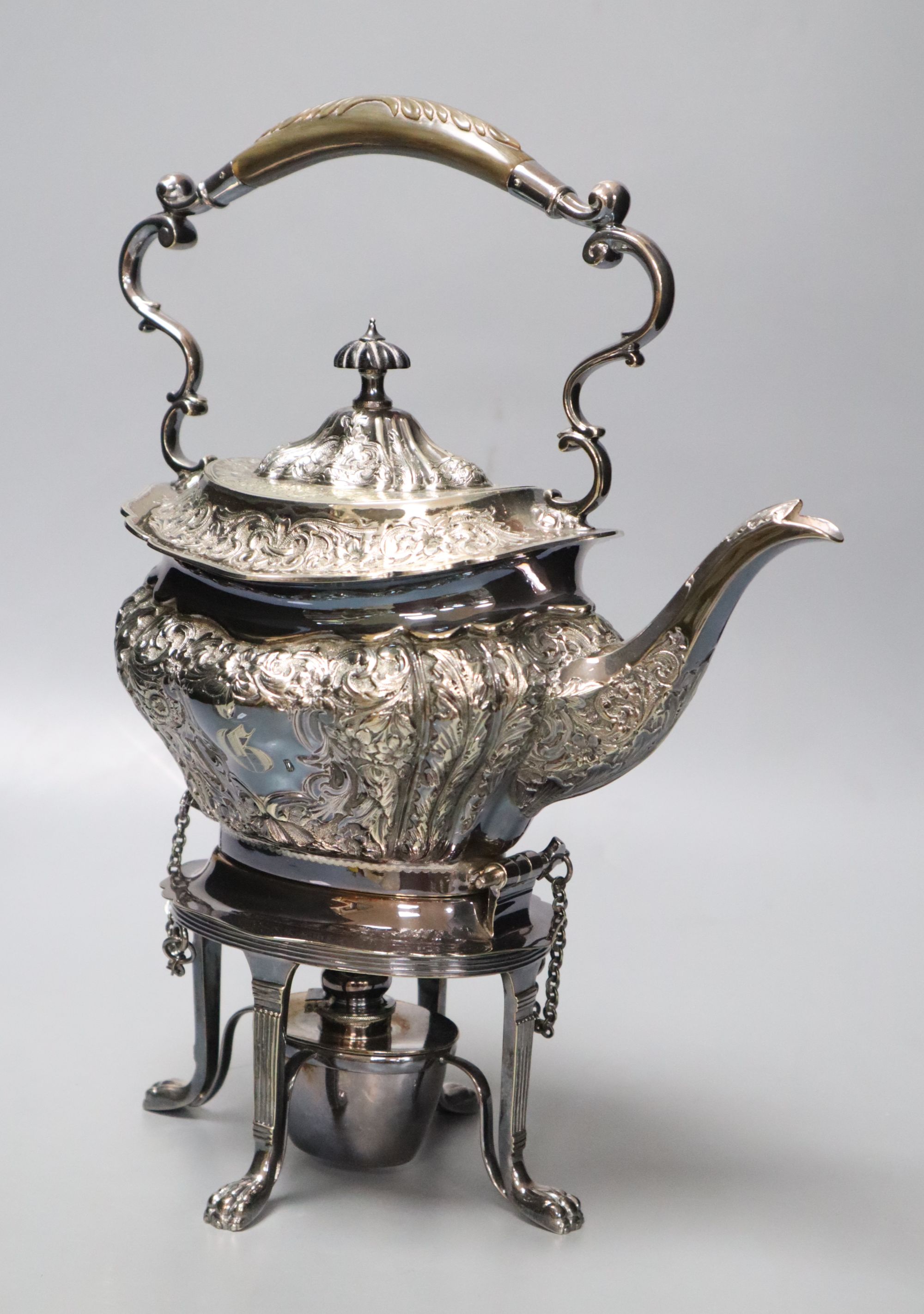 A Victorian plated tea kettle and stand, height 31cm